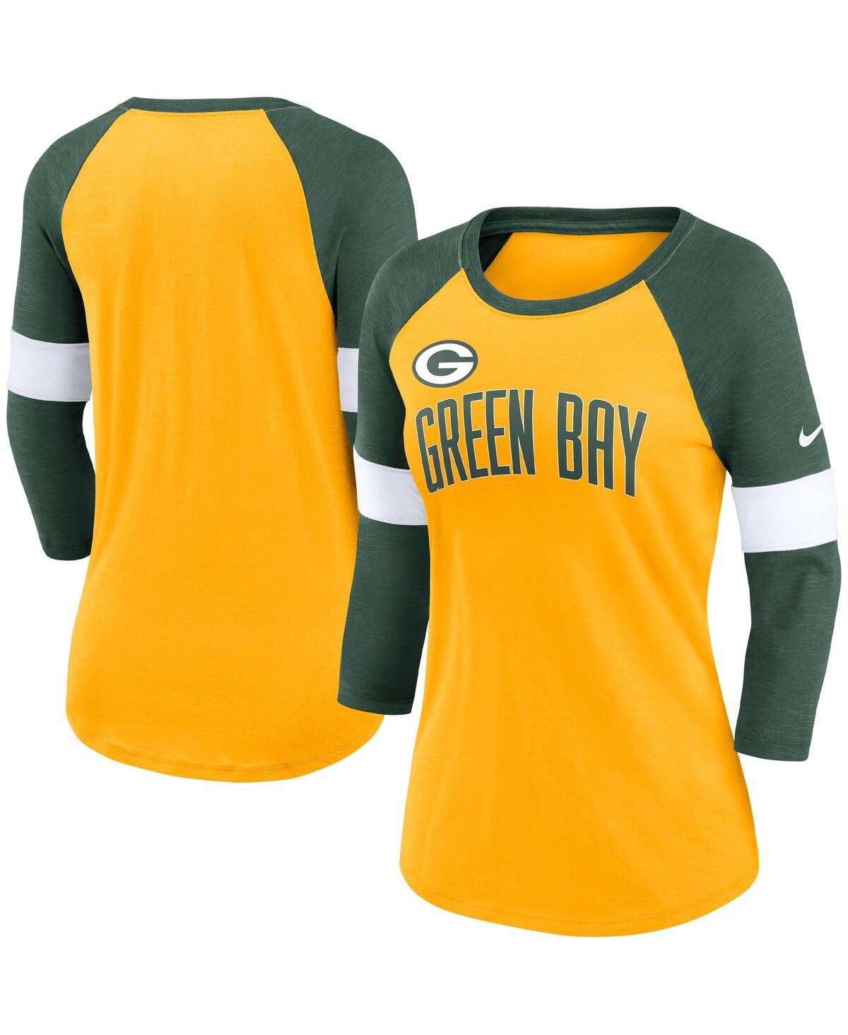 Women's Nike Green Bay Packers Heather Green Football Pride Raglan 3/4-Sleeve T-shirt - Heather Green