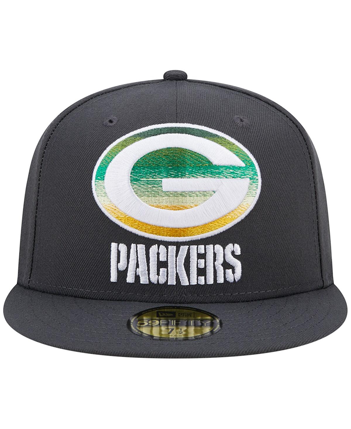 Shop New Era Men's  Graphite Green Bay Packers Color Dim 59fifty Fitted Hat