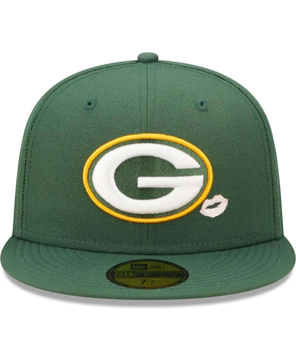 Shop New Era Men's  Green Green Bay Packers Lips 59fifty Fitted Hat