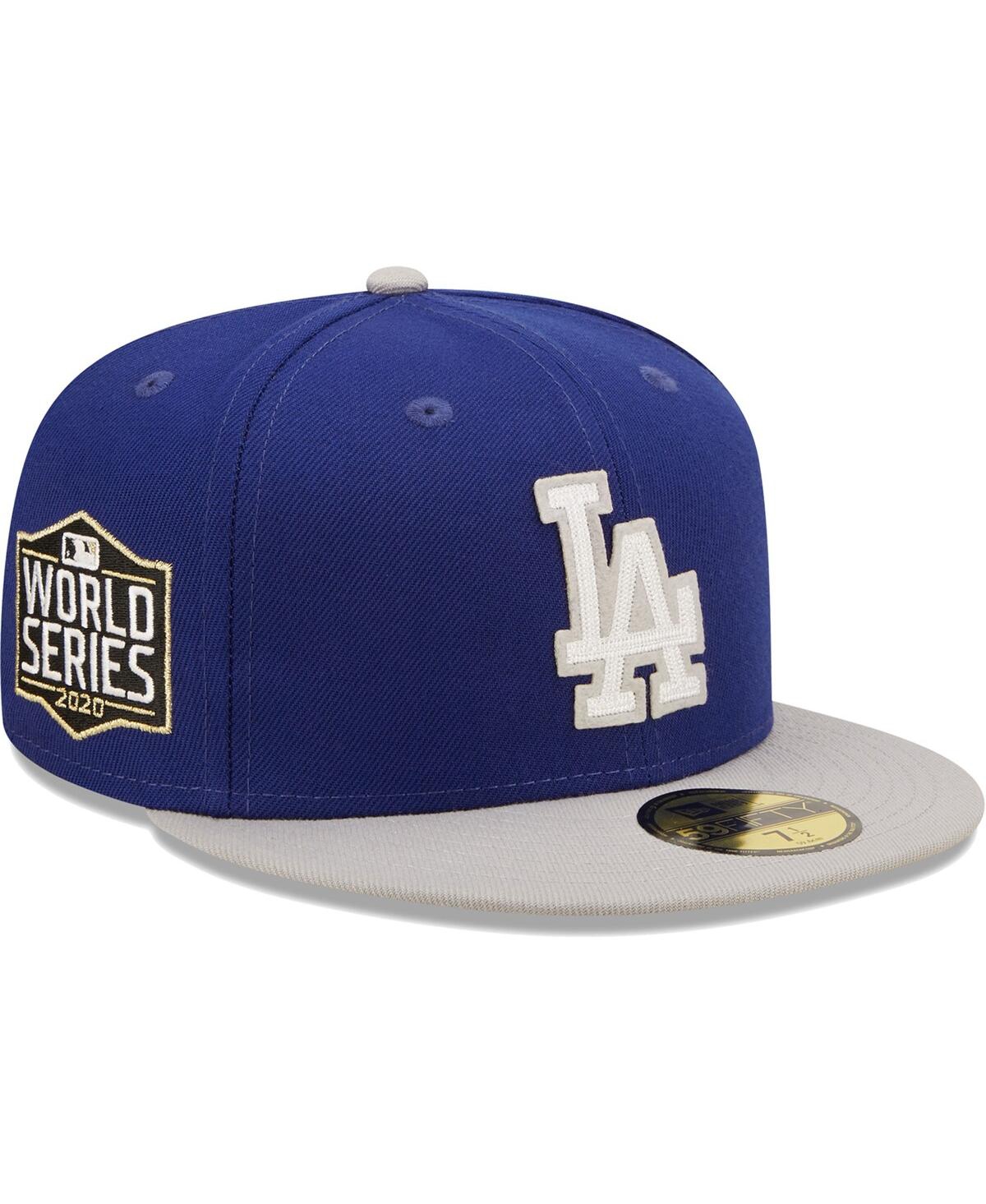 New Era Men's  Royal, Gray Los Angeles Dodgers 2020 World Series Champions Letterman 59fifty Fitted H In Royal,gray