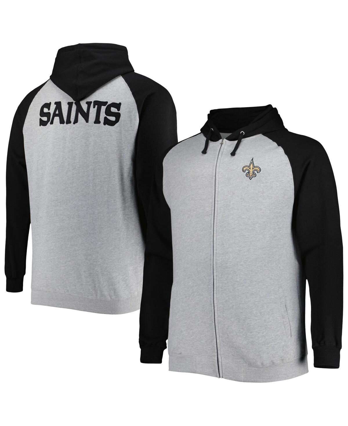 Shop Profile Men's Heather Gray New Orleans Saints Big And Tall Fleece Raglan Full-zip Hoodie Jacket