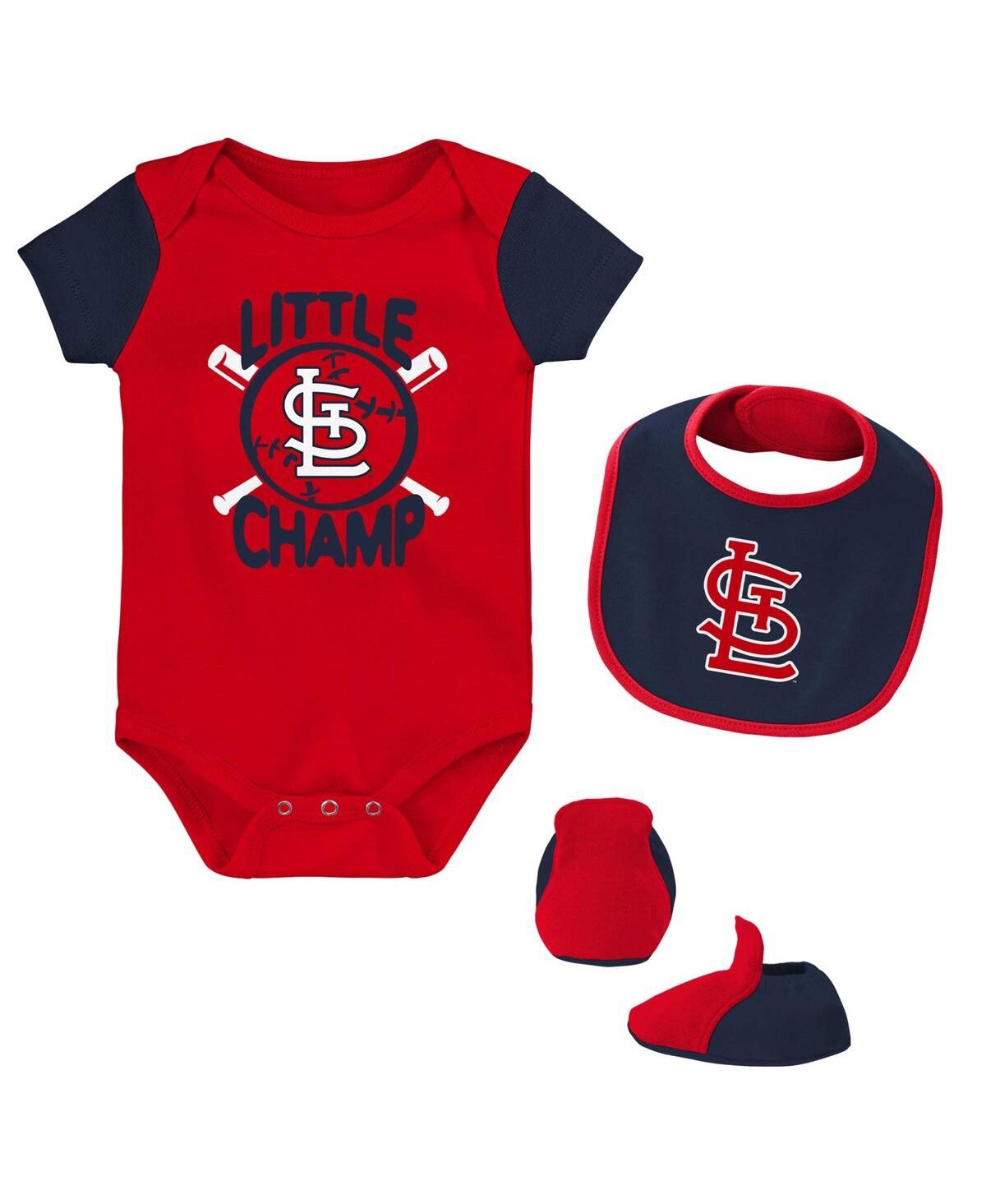 Shop Outerstuff Newborn And Infant Boys And Girls Red, Navy St. Louis Cardinals Little Champ Three-pack Bodysuit Bib In Red,navy