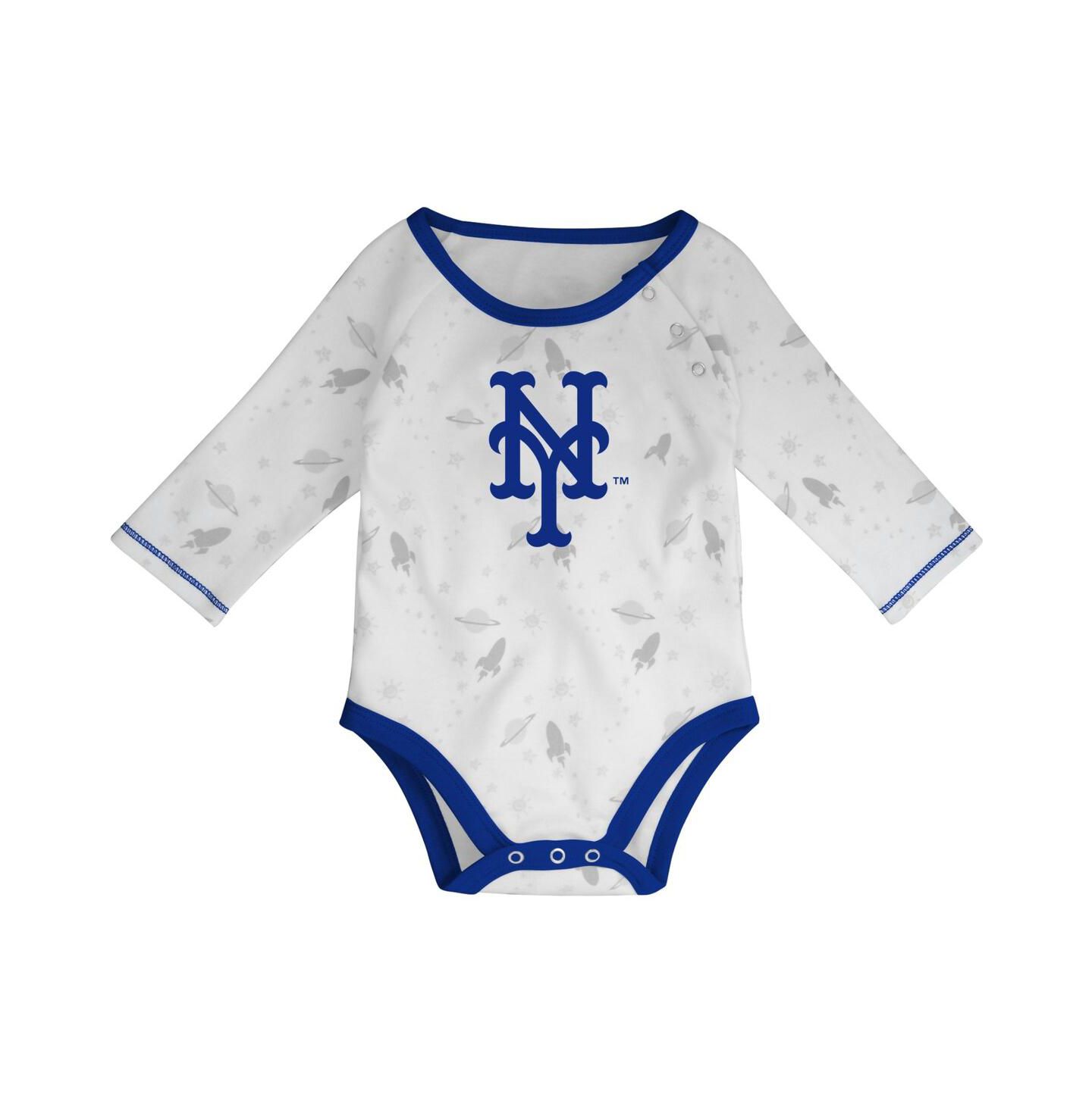 Комплект Outerstuff Royal, White New York Mets Dream Team Bodysuit Hat and Footed Pants Set для малышей — фото 3