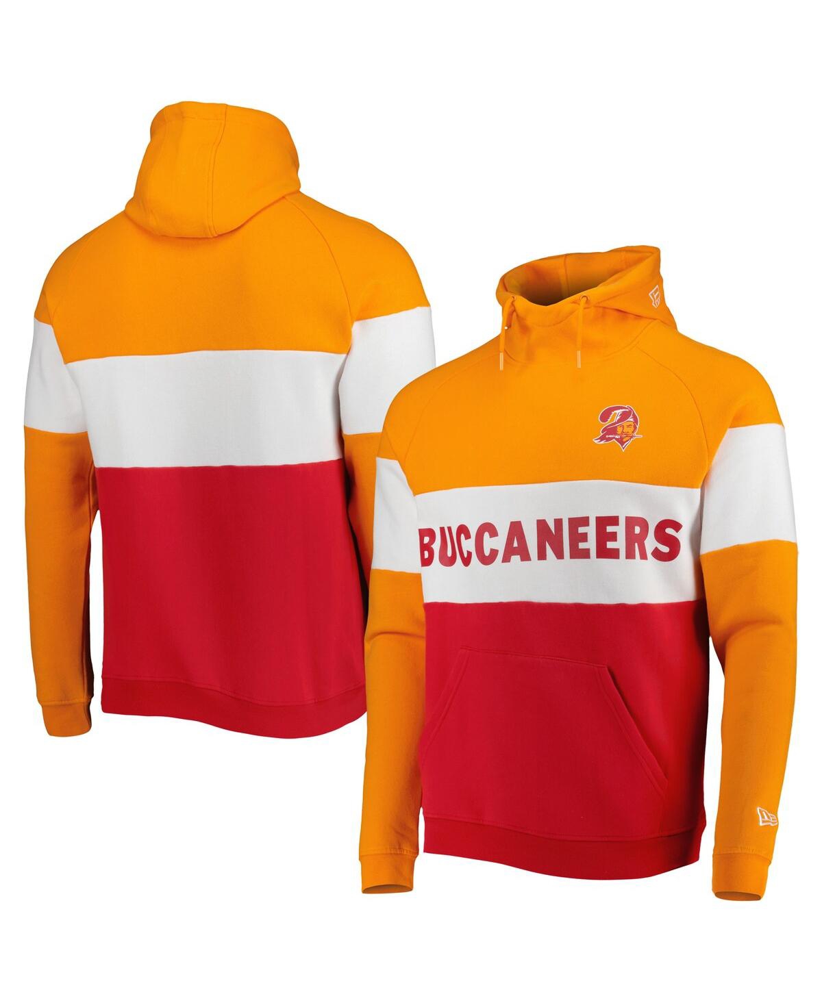 Shop New Era Men's  Red And Orange Tampa Bay Buccaneers Colorblock Throwback Pullover Hoodie In Red,orange