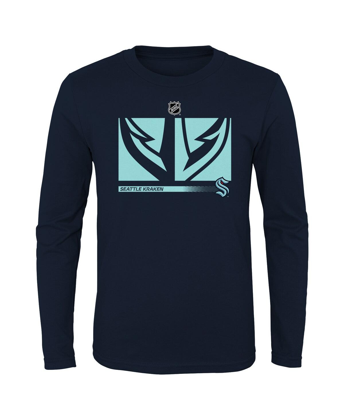 Fanatics Kids' Big Boys Navy Seattle Kraken Authentic Pro Secondary Logo Long Sleeve T-shirt