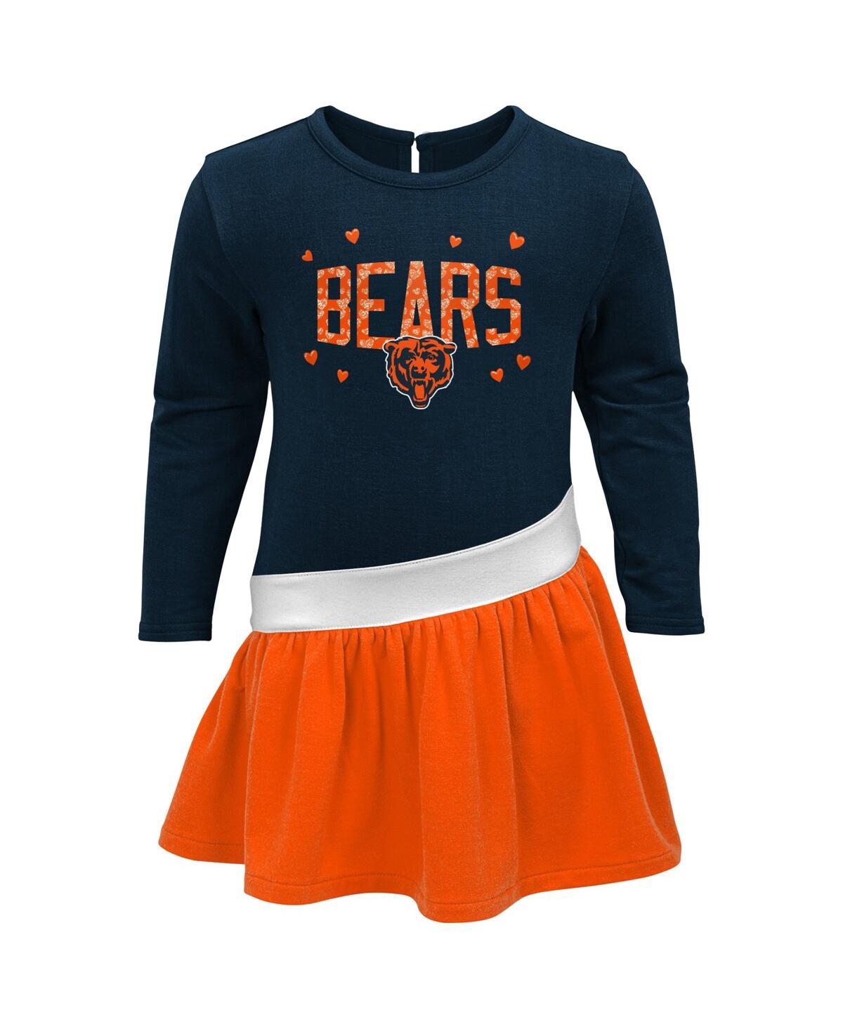 Shop Outerstuff Little Girls Navy, Orange Chicago Bears Heart To Heart Jersey Tri-blend Dress In Navy,orange