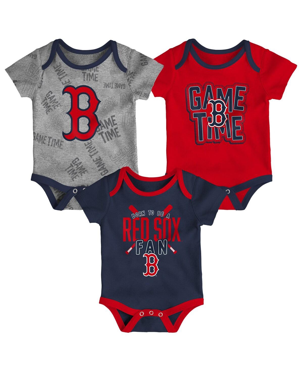 Outerstuff Newborn And Infant Boys And Girls Boston Red Sox Navy, Red, Heathered Gray Game Time Three-piece Bod In Navy,red,heathered Gray