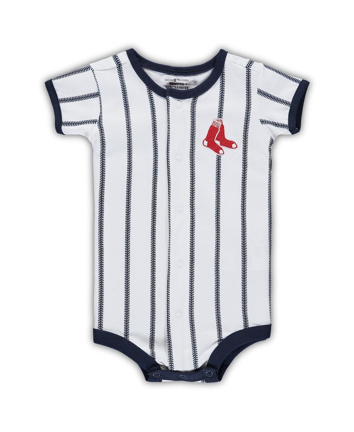 Shop Outerstuff Newborn Boys And Girls White, Navy Boston Red Sox Power Hitter Short Sleeve Bodysuit In White,navy