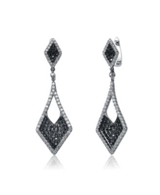 Sterling Silver Black And White Gold Plated Kite Shape Drop Earrings