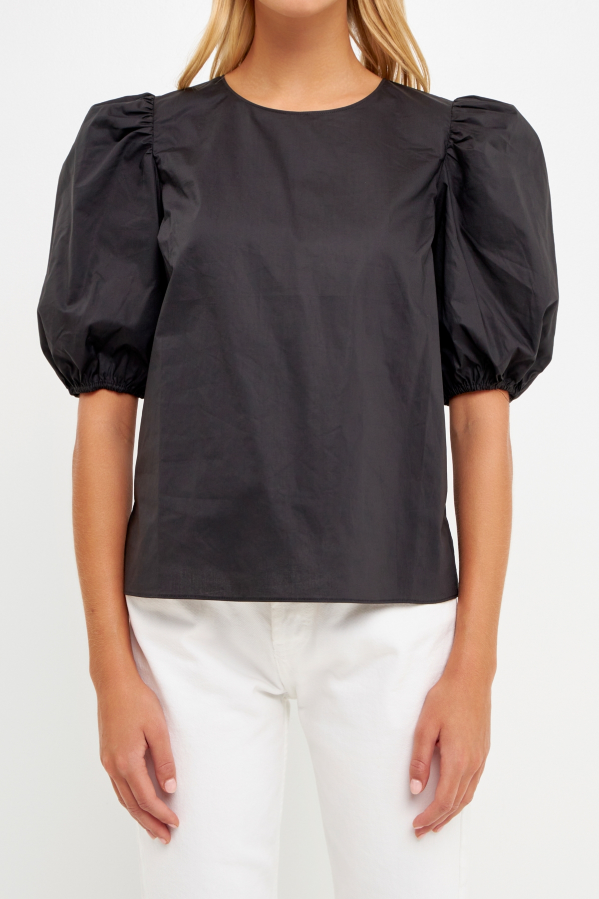 English Factory Women's Poplin Puffed Sleeve Top