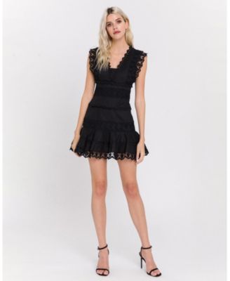 Women's Plunging Neck Lace Trim Dress