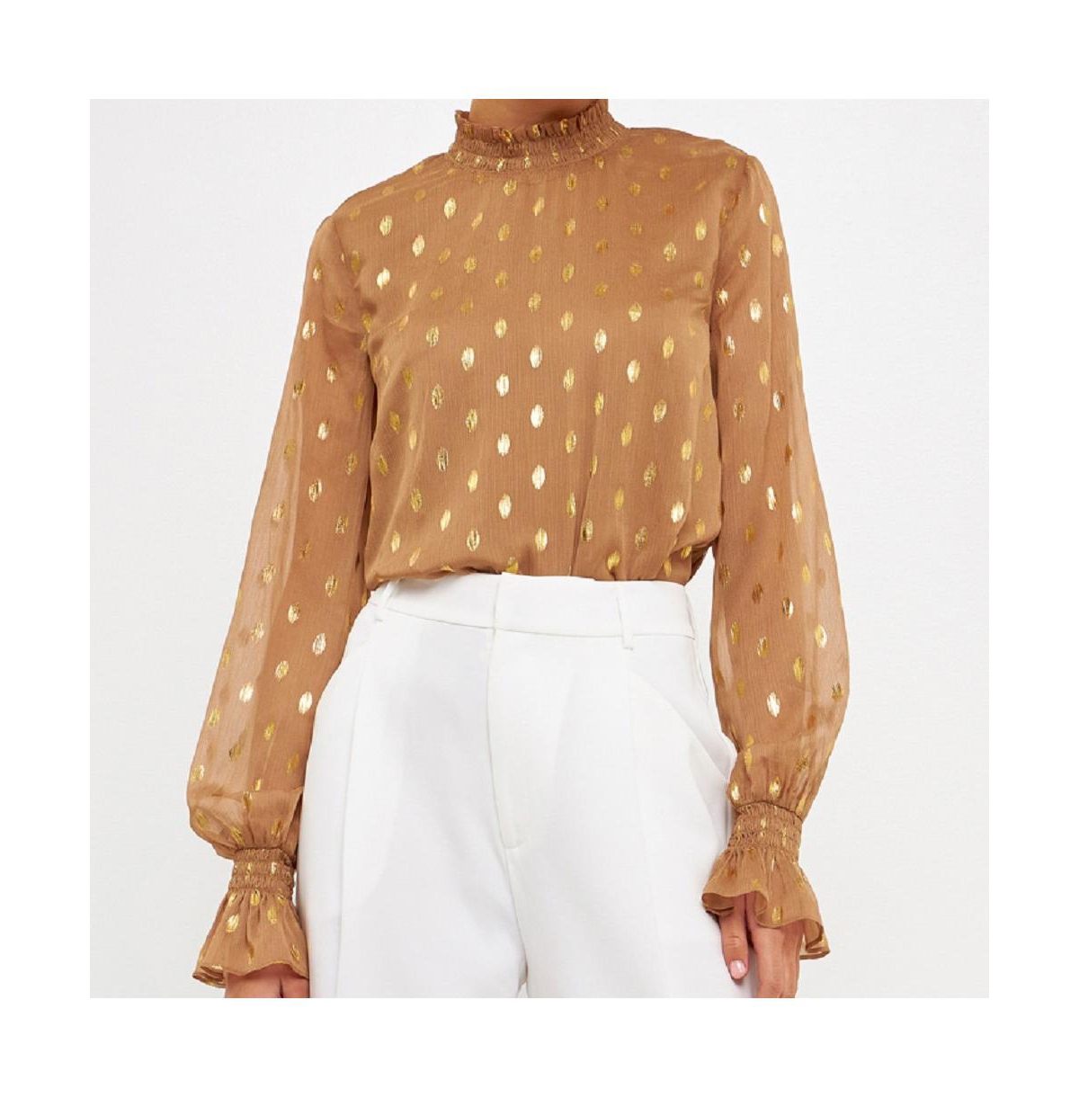 Endless Rose Polka Dot Chiffon Blouse In Brown