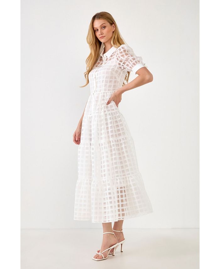 English Factory Women's Gridded Organza Tiered Maxi Dress Macy's