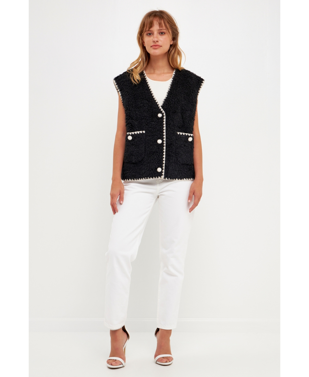 English Factory Faux Shearling Vest In Black