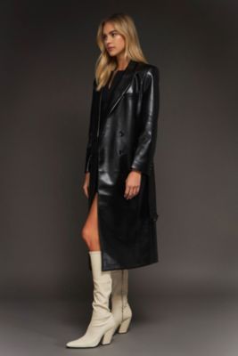 Women's Long Faux Leather Trench