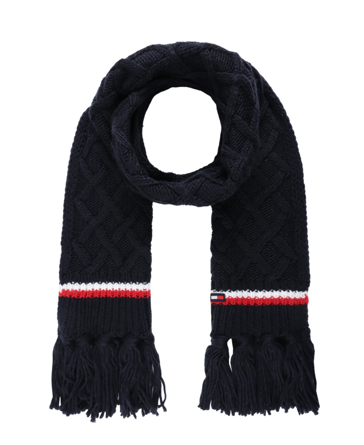 Tommy Hilfiger Women's Lattice Cable With Stripes Scarf In Blue