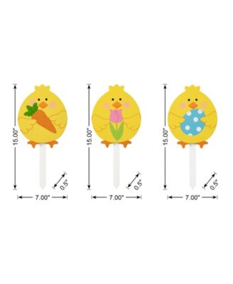 15" H Easter Wooden Chick Pick, Yard Stake, Set of 3