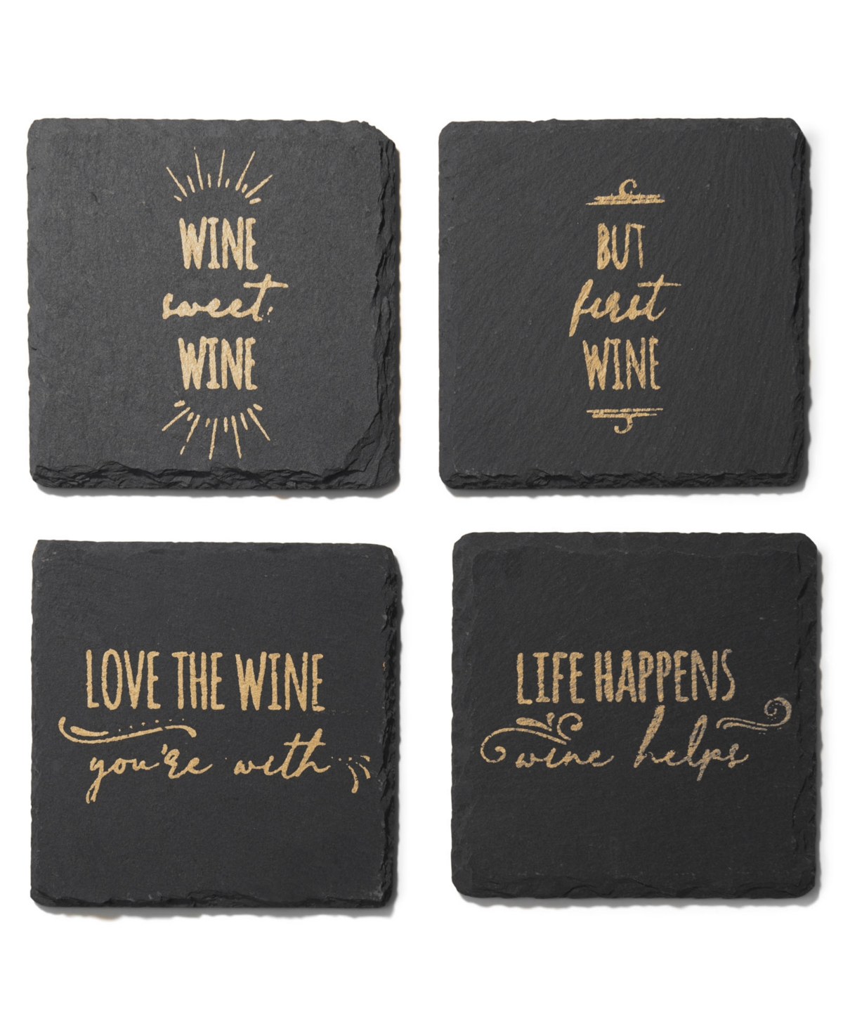 American Atelier 4 X 4" Life Happens-wine Helps Slate Coasters Square Set, 4 Piece In Black