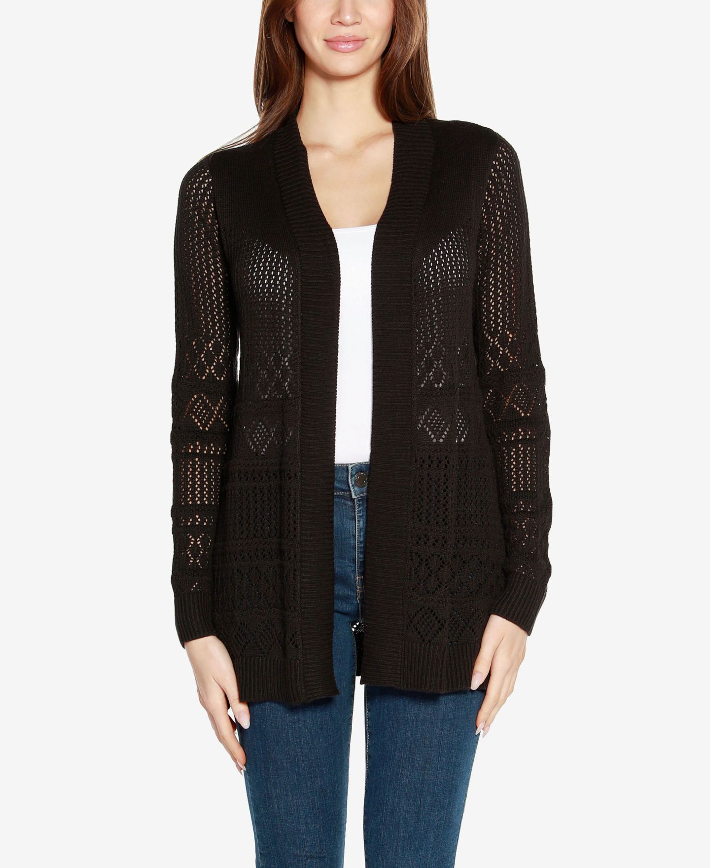 Женский кардиган Belldini Pointelle Long Sleeves Open Cardigan, цвет: Чёрный — фото 1