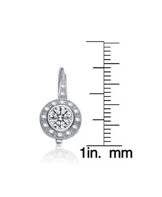 Cubic Zirconia Sterling Silver Round Stud Drop Euro Earrings