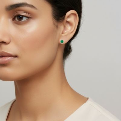 Sterling Silver Clear and Deep Color Cubic Zirconia Button Earrings