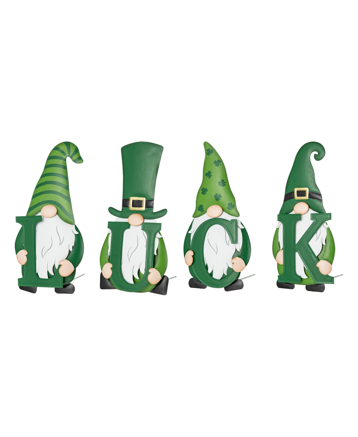 Glitzhome 24" H Metal St. Patrick's Luck Gnome Yard Stake Or Standing Decor Or Wall Decor, Set Of 4 In Multi
