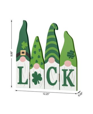 12.25" L St. Patrick's Wooden Luck Shamrock Gnome Table Decor