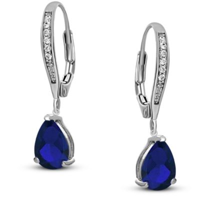 Sterling Silver Cubic Zirconia Teardrop Leaver back Earrings
