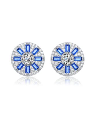Sterling Silver Baguette and Round Cubic Zirconia Stud Earrings