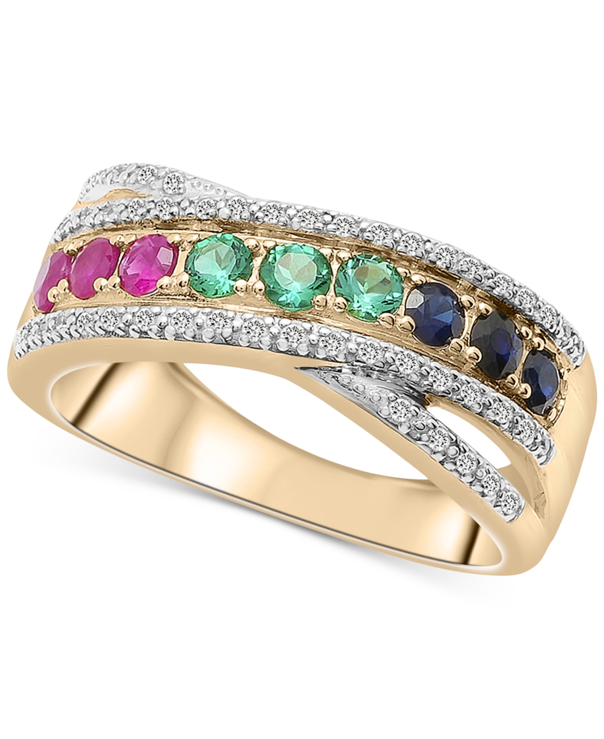 Macy's Multi-Gemstone (3/4 ct. t.w.) & Diamond (1/6 ct. t.w.) Crossover Ring in 14k Gold