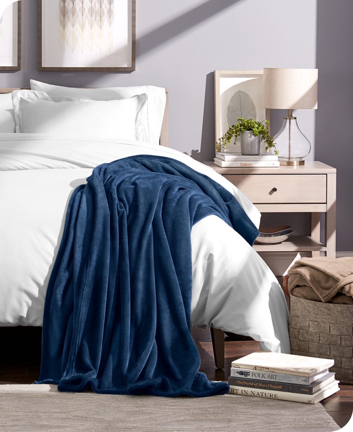 Bare Home Microplush Fleece Blanket, King In Dark Blue