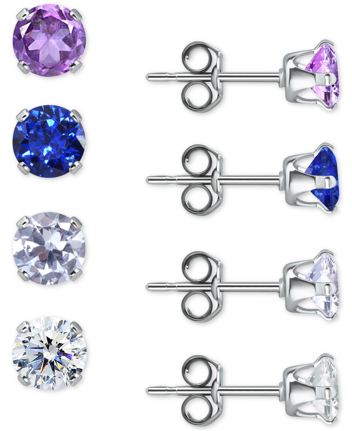 Giani Bernini 4-pc. Set Multicolor Cubic Zirconia Stud Earrings In Sterling Silver, Created For Macy's