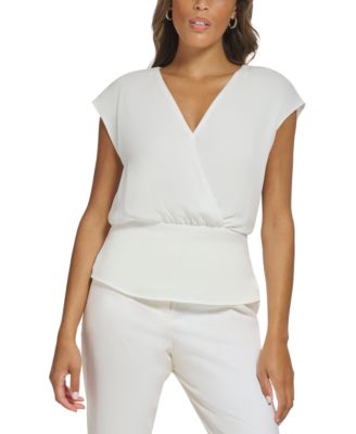 Calvin Klein - Petite V-Neck Cap-Sleeve Blouse