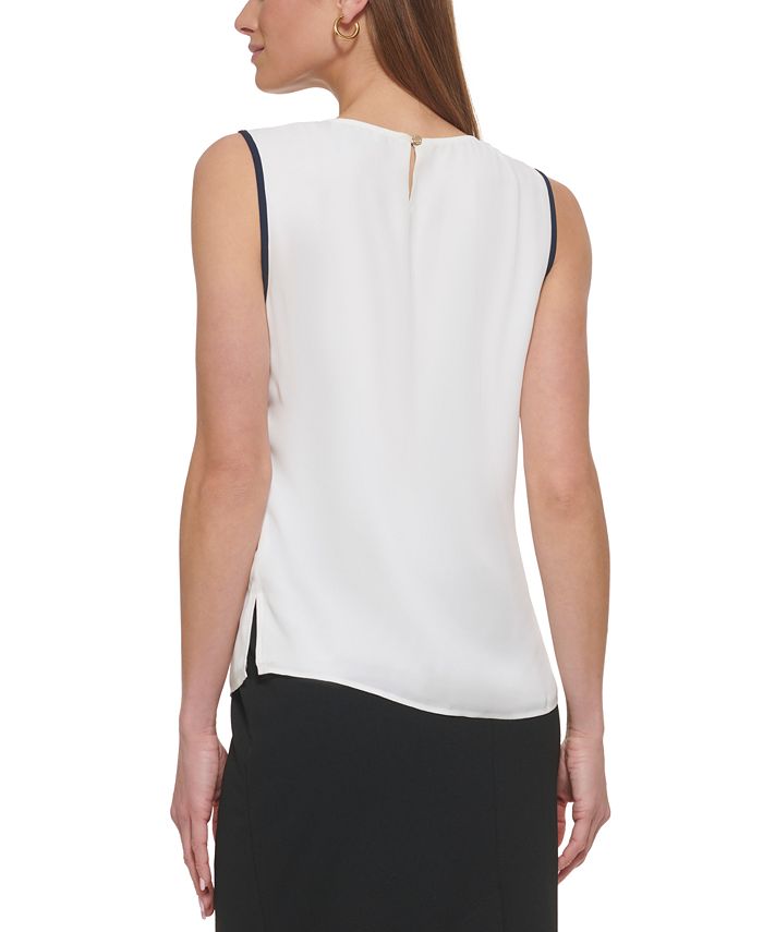 DKNY Petite Cowl Neck Sleeveless Contrast-Trim Blouse, Created for Macy ...