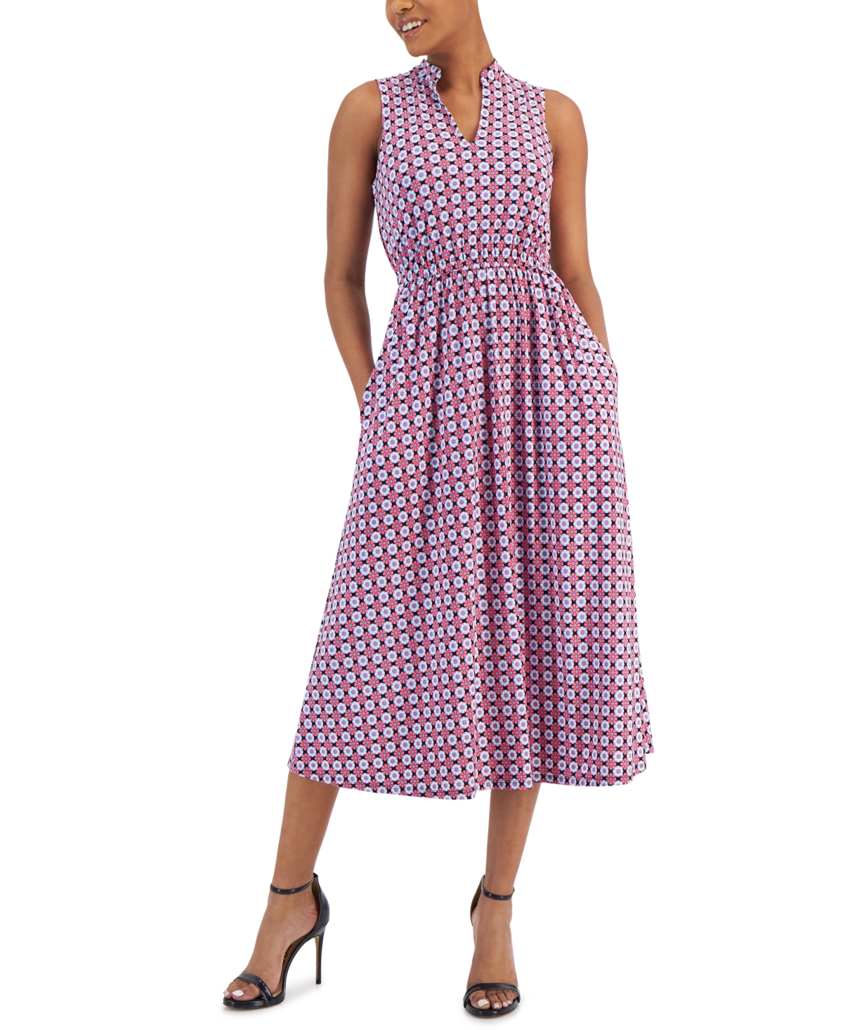 Anne Klein Women s Jenna Floral print Sleeveless Midi Dress In