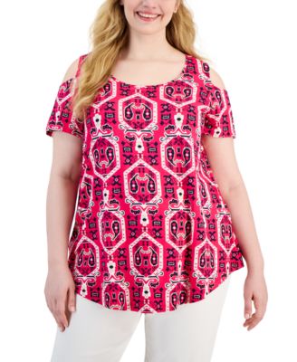 JM Collection Plus Size Stripe Boho Cold-Shoulder Top, Created for Macy ...