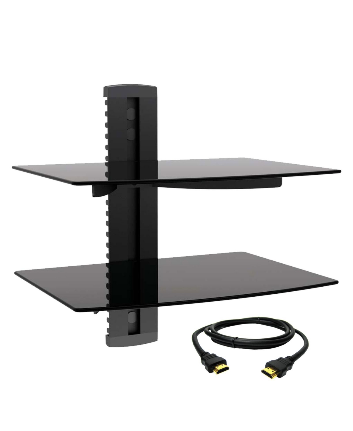 Tempered Glass Double Shelf Wall Mount with Hdmi Cable - Black