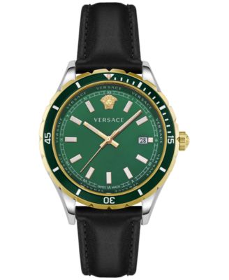Versace - Men's Swiss Hellenyium Black Leather Strap Watch 42mm