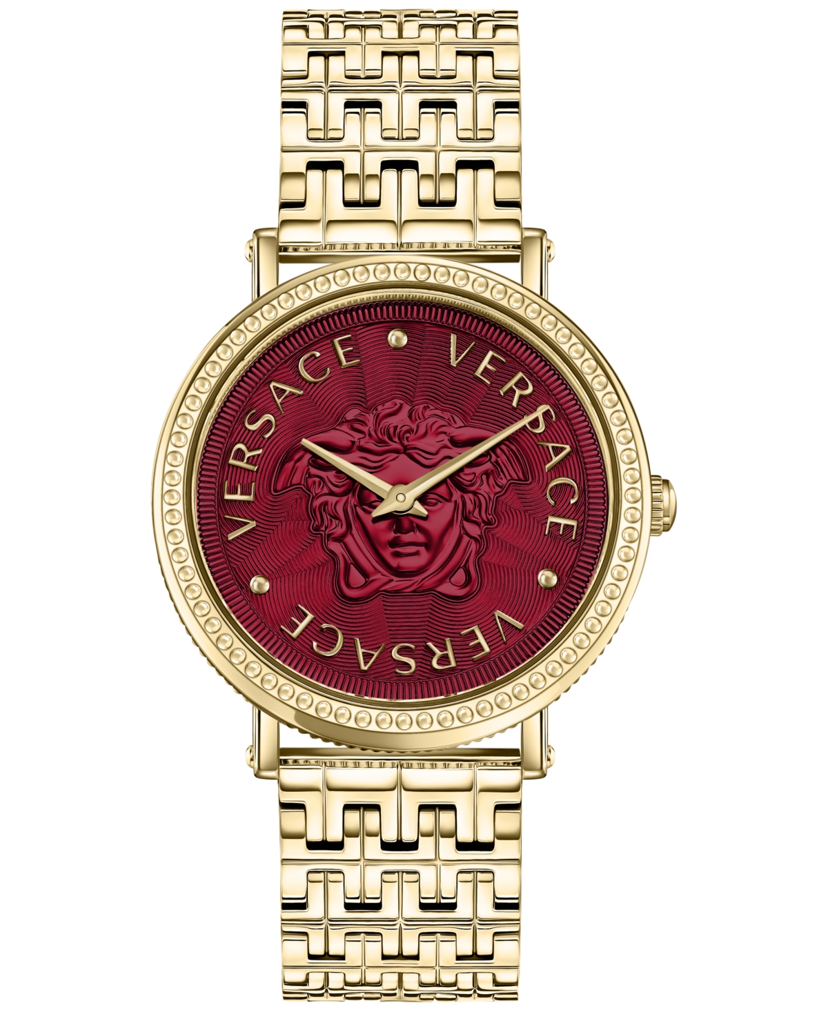 Shop Versace Women's Swiss V-dollar Gold Ion Plated Bracelet Watch 37mm In Ip Yellow Gold