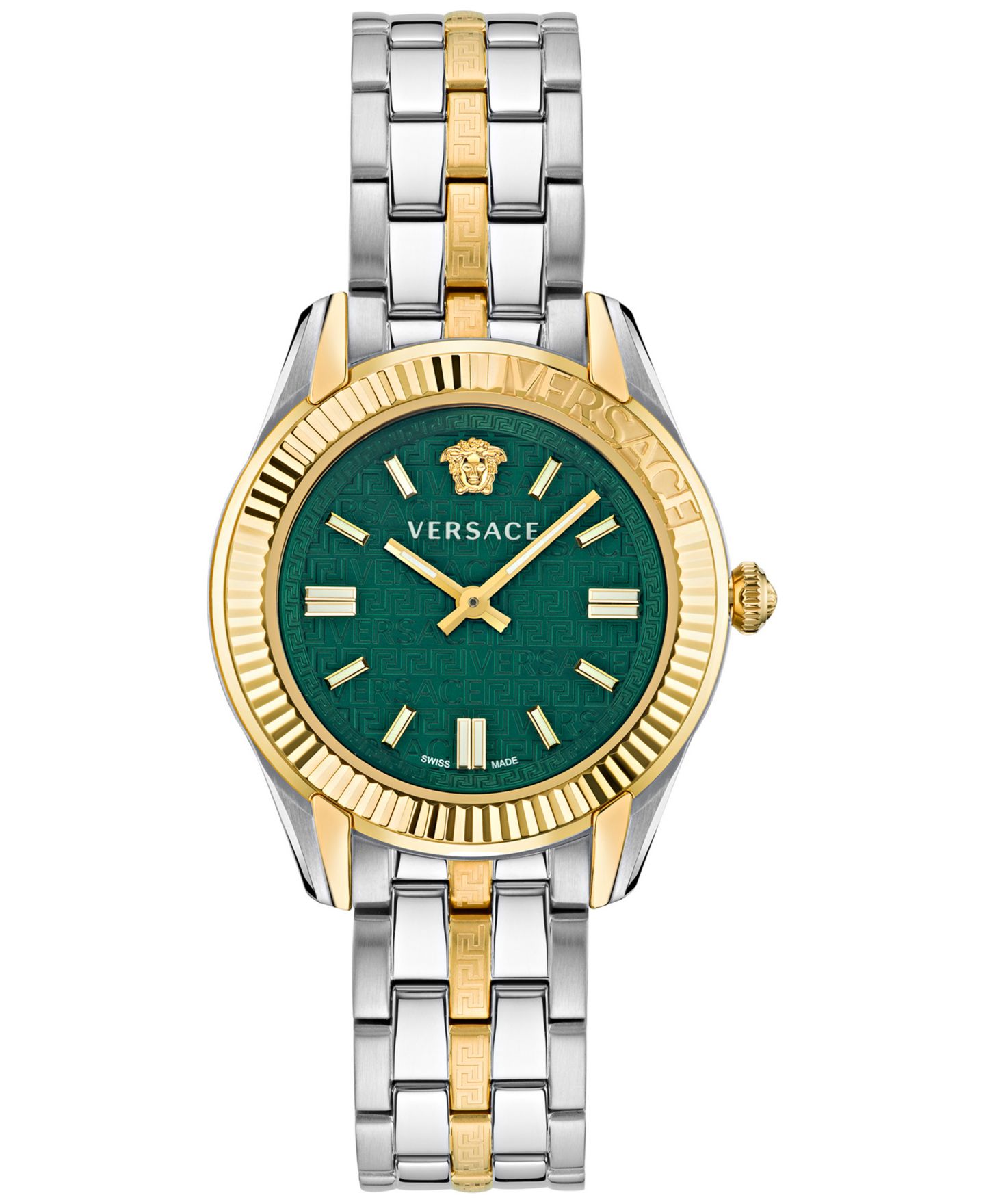 Женские часы Versace Swiss Greca Time Two Tone Stainless Steel Bracelet Watch 35mm, цвет: Двухцветный — фото 1