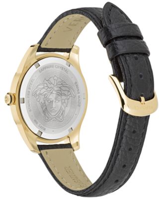 Women's Swiss Greca Time Black Leather Strap Watch 35mm