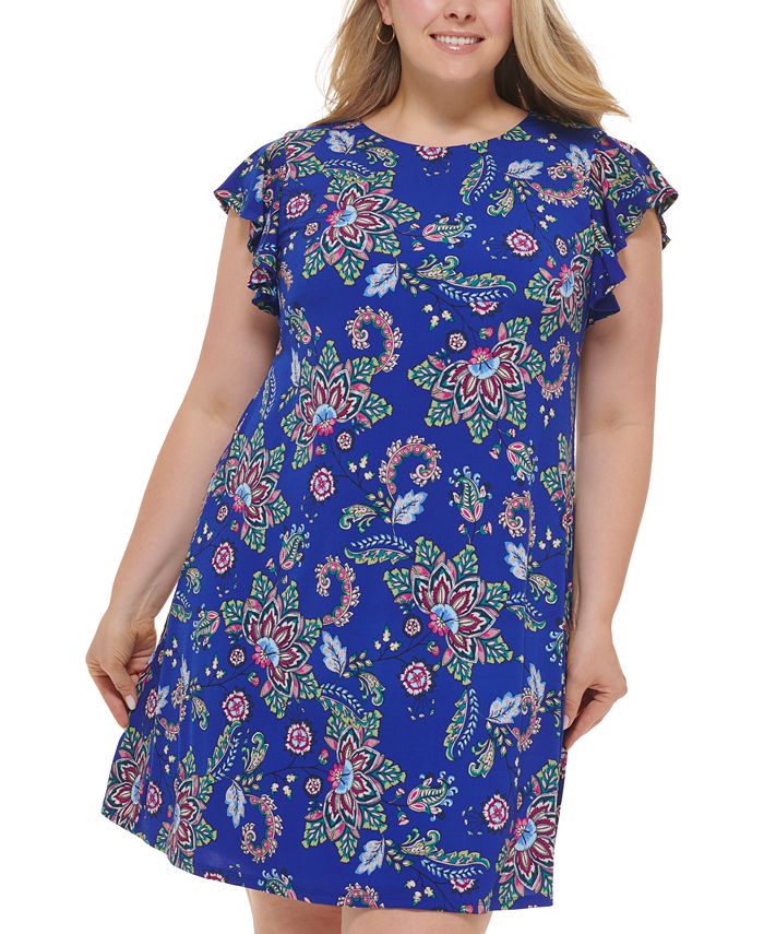 Jessica Howard Plus Size Paisley-Print Flutter-Sleeve Dress - Macy's