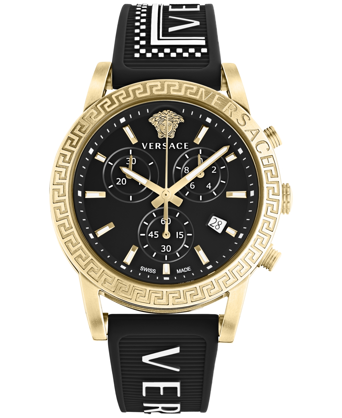 Shop Versace Women's Swiss Chronograph Sport Tech Black Silicone Strap Watch 40mm In Ip Yellow Gold