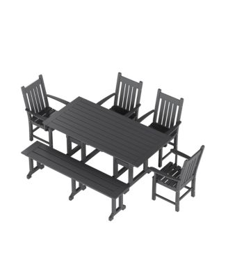 6 Piece Outdoor Patio Dining Set Outdoor Table and Bench Armchair Set