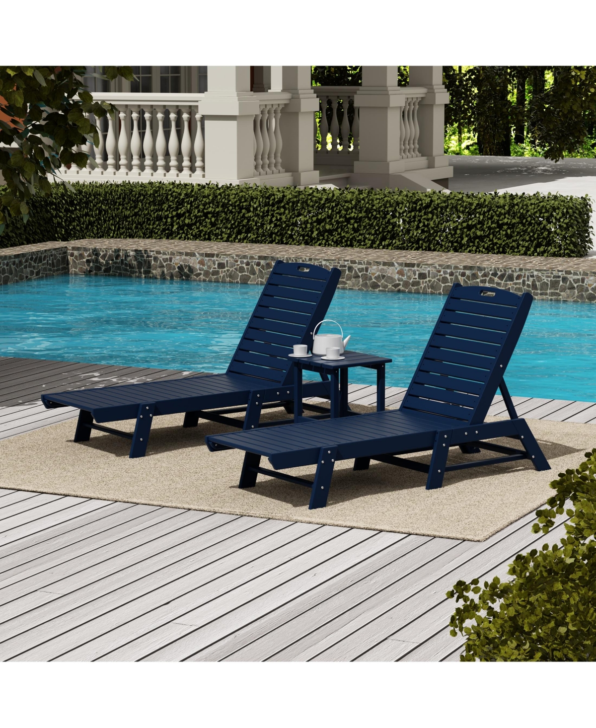 WestinTrends Pieces Poly Outdoor Patio Chaise Lounge Chair with Side Table Set