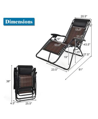 2PCS Patio Rattan Zero Gravity Lounge Chair Folding Recliner Headrest