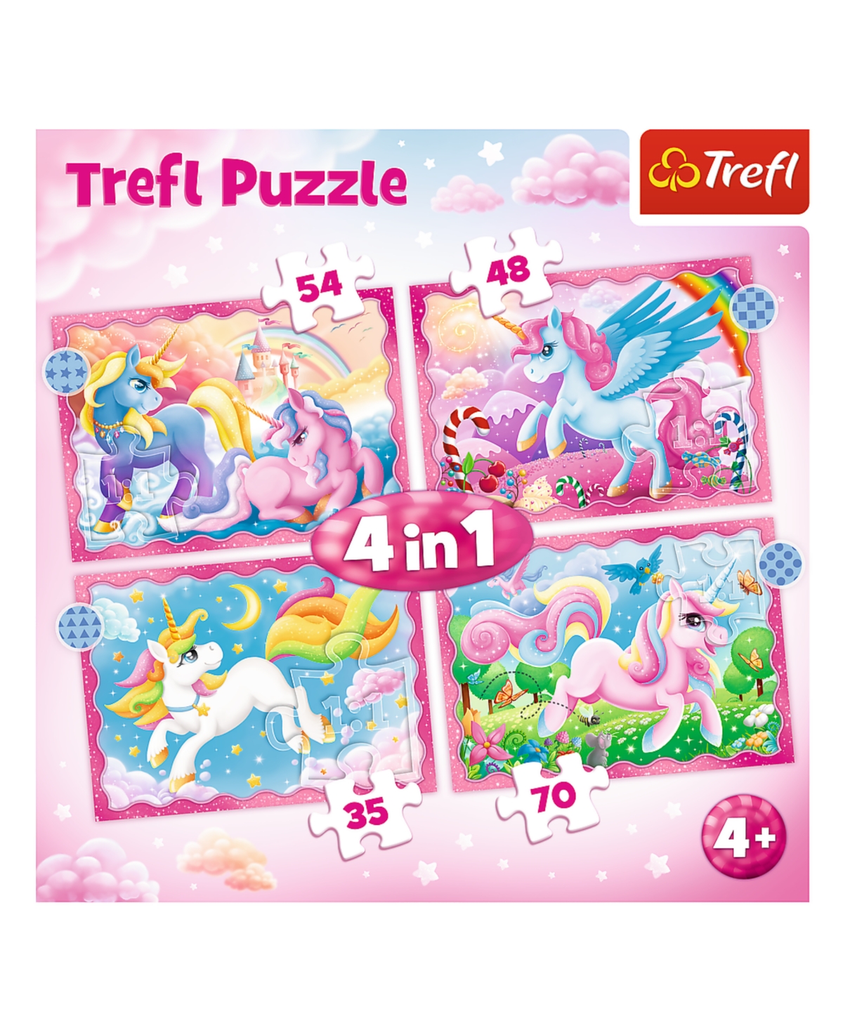 Trefl Kids' Preschool 4 In 1 Puzzle- Unicorns And Magic In Multi