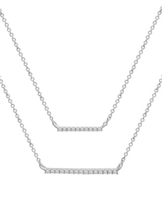 Diamond Double Bar Layered Necklace (1/6 ct. t.w.) in 10k White or Yellow Gold, 17" + 1" extender