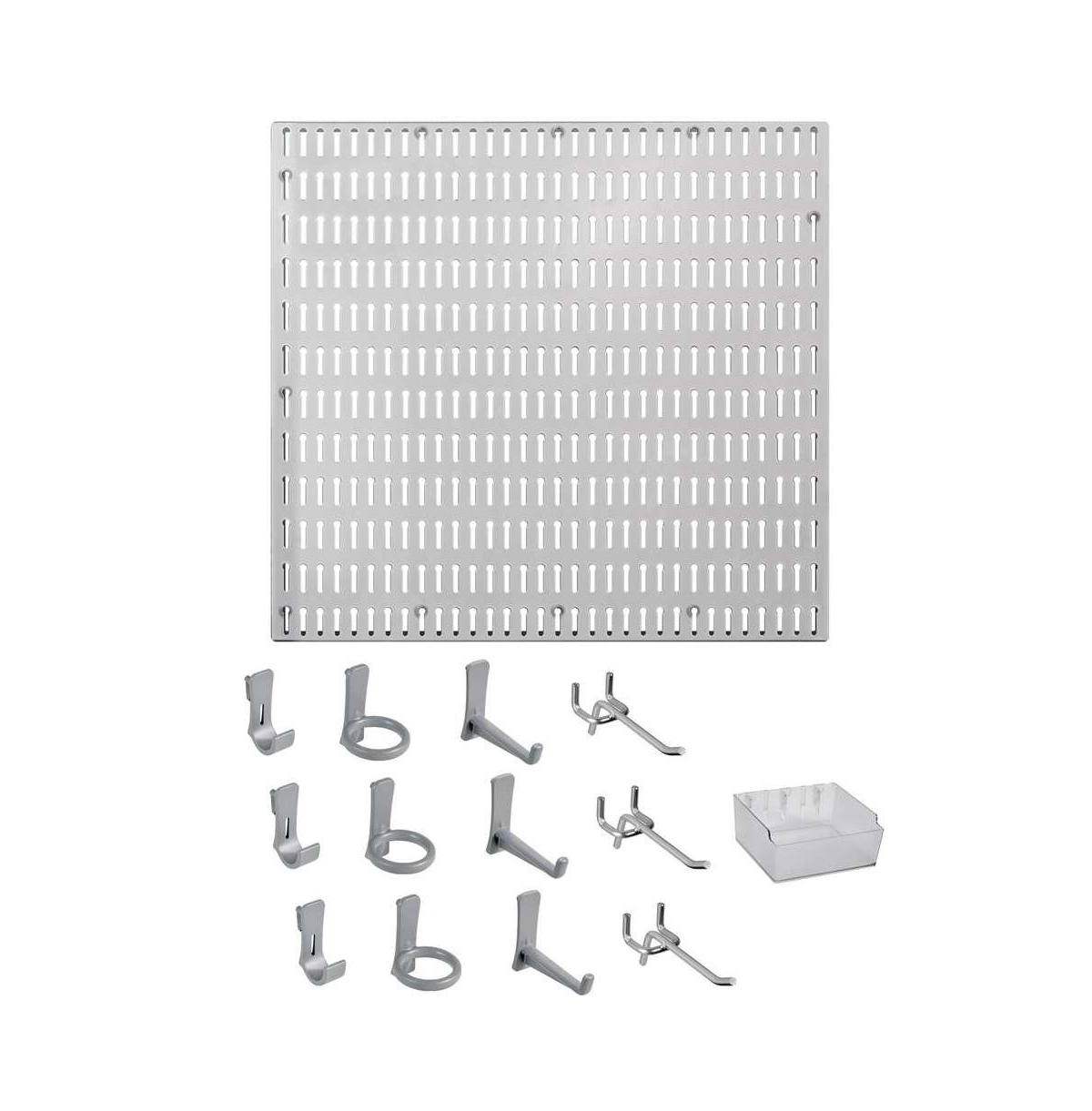 14 Piece Garage Organizer Wall Storage System with Pegboard, Hooks and Hangers - Grey