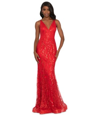 Blondie Nites Juniors Glitter Mesh Sheath Evening Gown Macy s